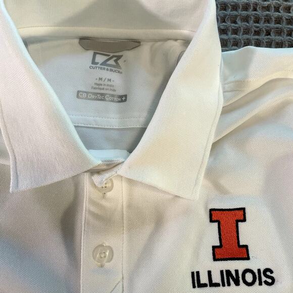 Cutter & Buck Men's Illinois White Short Sleeve Block "I" Polo, size Med - Picture 3 of 6